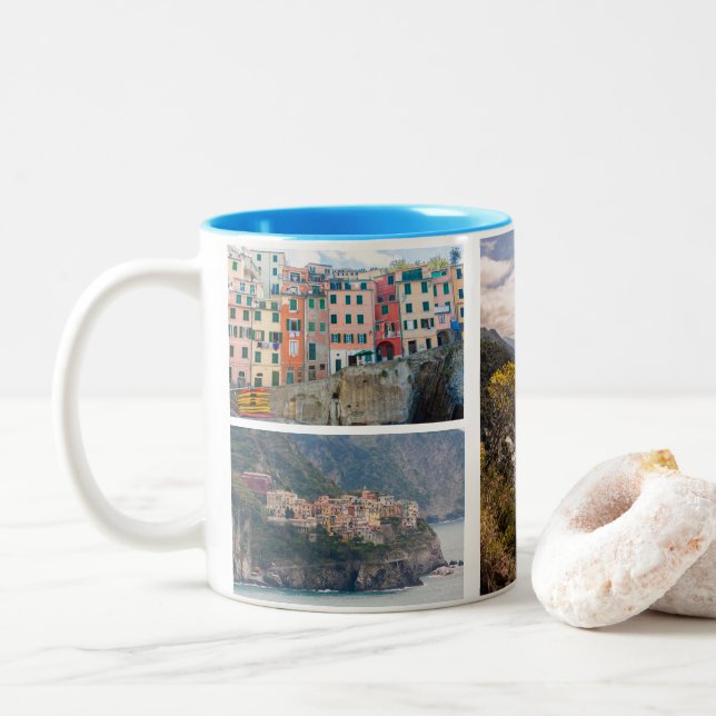 Caneca De Café Em Dois Tons Cinque Terre, Ligúria, Itália (Com Donut)