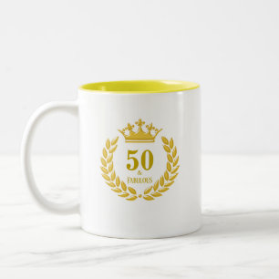 Caneca De Café Em Dois Tons Cinquenta & Fabuloso com Coroa de Louros & Coroa
