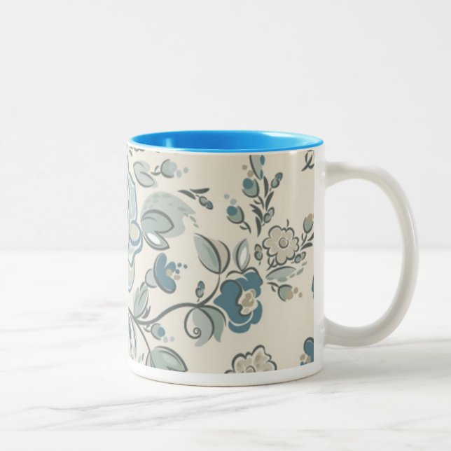 Caneca De Café Em Dois Tons Cinza Azul Flor Mug (Direita)
