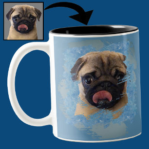 Caneca De Café Em Dois Tons Cinza Azul Grunge Única Pug Puppy Cão Puppy Foto p