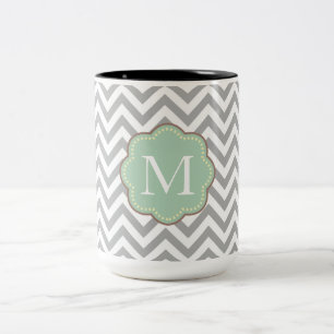 Caneca De Café Em Dois Tons Cinza Chevron