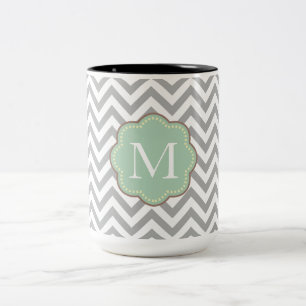 Caneca De Café Em Dois Tons Cinza Chevron