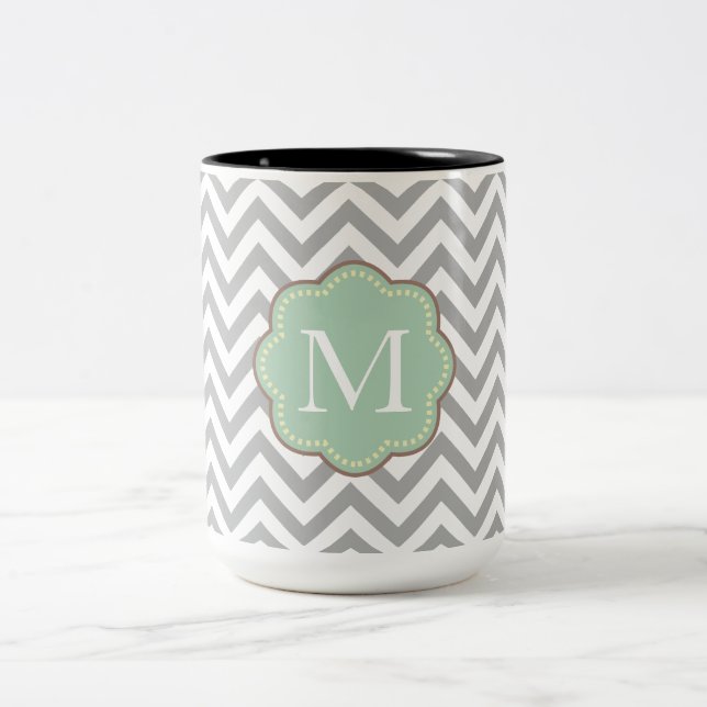 Caneca De Café Em Dois Tons Cinza Chevron (Centro)