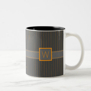 Caneca De Café Em Dois Tons Cinza com Pinstripes Mug Laranja