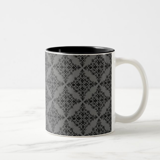 Caneca De Café Em Dois Tons Cinza Damask Mug, Perfeitamente Polida (Direita)
