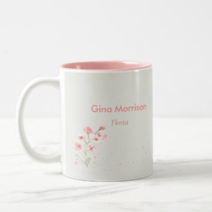 Caneca De Café Em Dois Tons Cinza floral de flores rosa