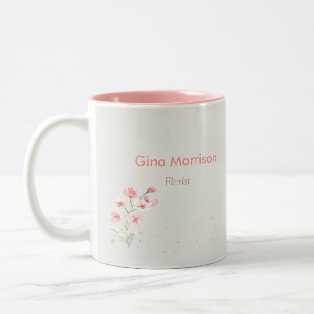 Caneca De Café Em Dois Tons Cinza floral de flores rosa (Esquerda)