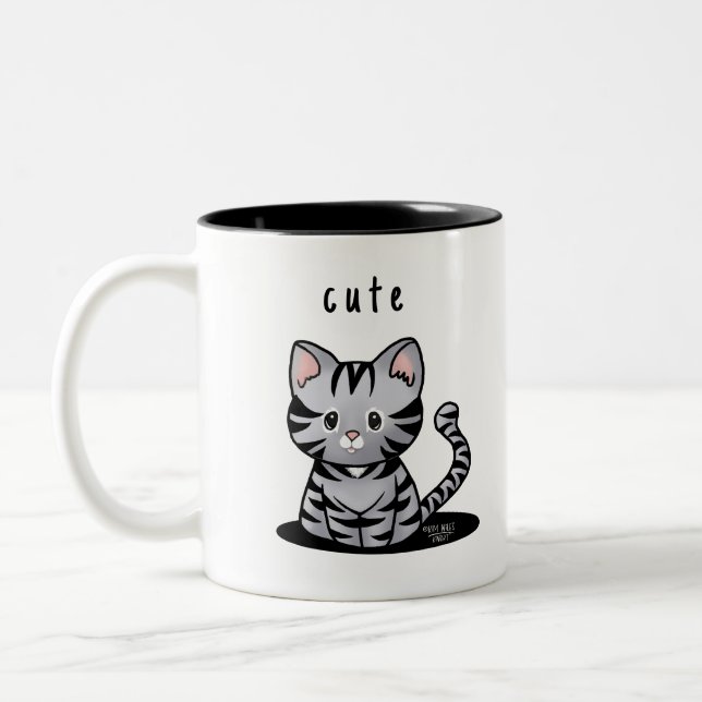 Caneca De Café Em Dois Tons Cinza KiniArt por Kitten (Esquerda)