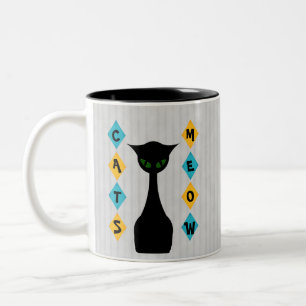 Caneca De Café Em Dois Tons Cinza Médio-Século-Moderno do Meow retro dos gat