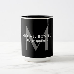Caneca De Café Em Dois Tons Cinza Negra Monograma Moderno Minimalista
