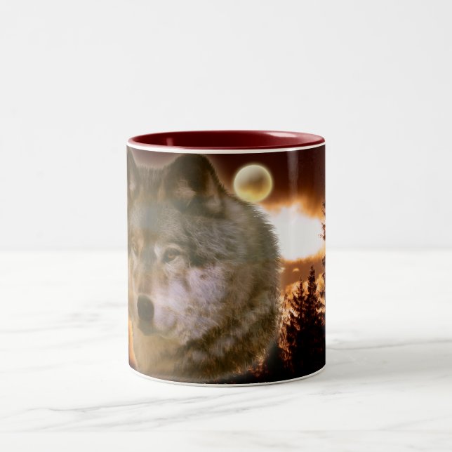 Caneca De Café Em Dois Tons Cinza Wolf & Forest Moon Mug (Centro)