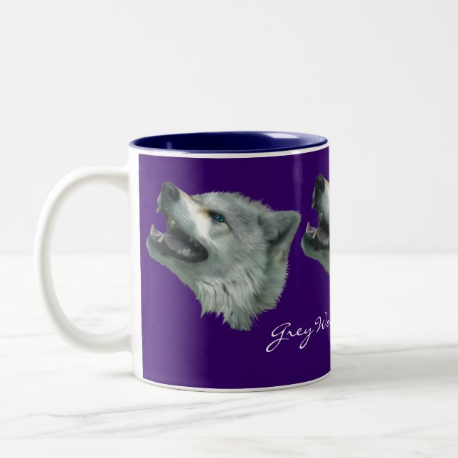 Caneca De Café Em Dois Tons CINZA WOLF SUPPORTER Wildlife Gift Mug (Esquerda)