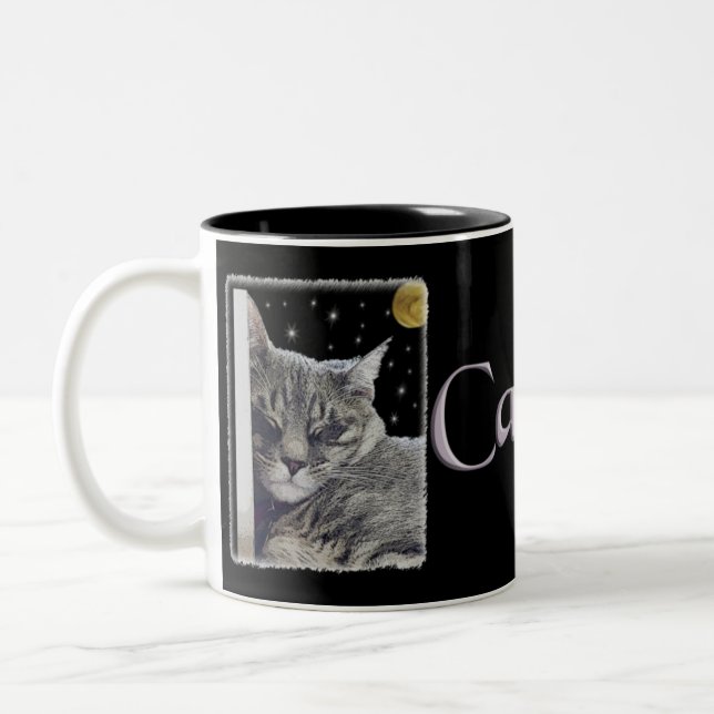 Caneca De Café Em Dois Tons Cinzas com Gatinho em striping "Catnap" (Esquerda)