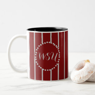 Caneca De Café Em Dois Tons Cinzas De Prata Listras Monogramas Café Mug-Crimso