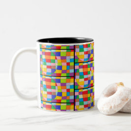 Caneca De Café Em Dois Tons Círculo colorido no retângulo colorido