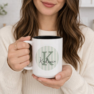 Caneca De Café Em Dois Tons Círculo Listrado de Qualquer Cor Monograma Persona