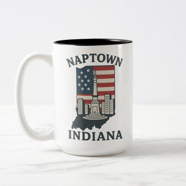 Caneca De Café Em Dois Tons Círculo Monumento de Naptown Indiana (Esquerda)