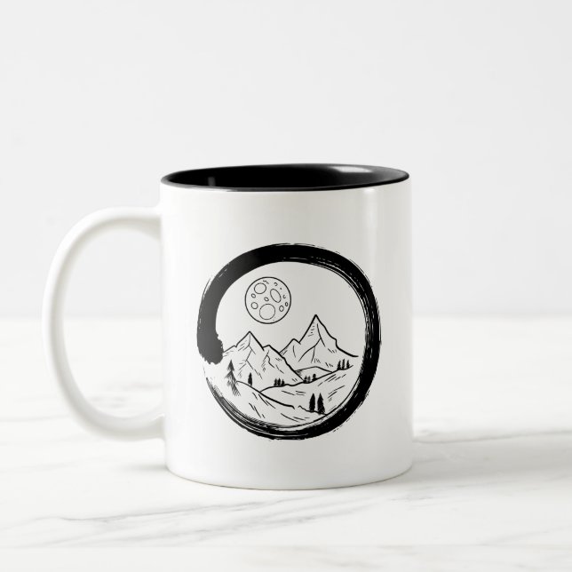 Caneca De Café Em Dois Tons Círculo Zen & Montanhas (Esquerda)