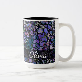 Caneca De Café Em Dois Tons Círculos Abstrato de Desenho Mão, Azul, Roxo, Pret