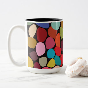 Caneca De Café Em Dois Tons Círculos Abstratos Coloridos