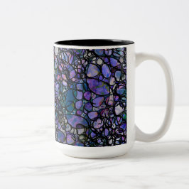 Caneca De Café Em Dois Tons Círculos Abstratos Desenhados à Mão, Azul, Roxo, P