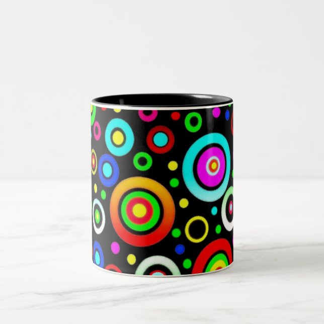 Caneca De Café Em Dois Tons Círculos Coloridos (Centro)