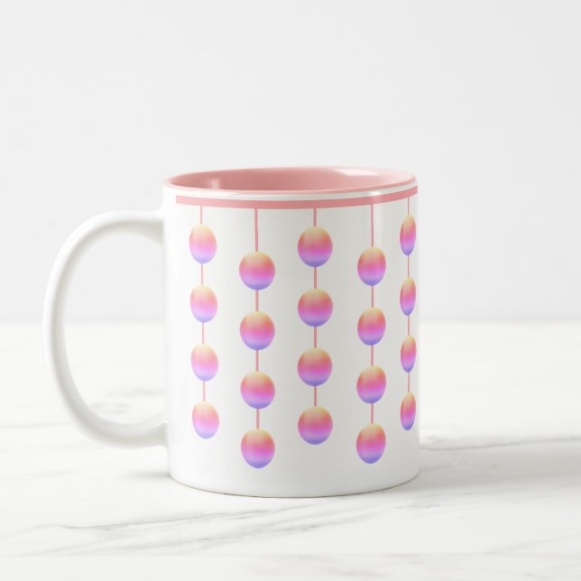 Caneca De Café Em Dois Tons Círculos de Pano Rosa Pastel (Esquerda)
