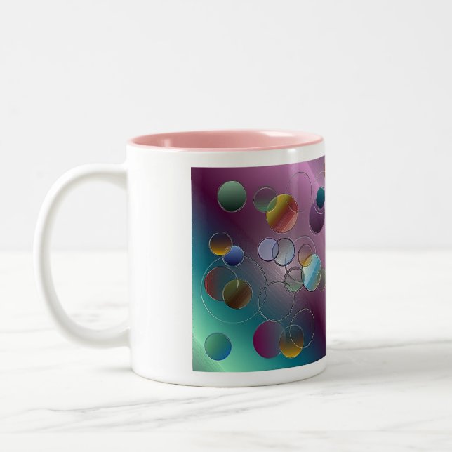 Caneca De Café Em Dois Tons Círculos Flutuantes Tridimensionais Mug (Esquerda)