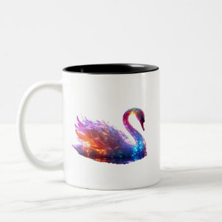 Caneca De Café Em Dois Tons Cisne Iridescente Brilhante na Água - Fantasia Mág