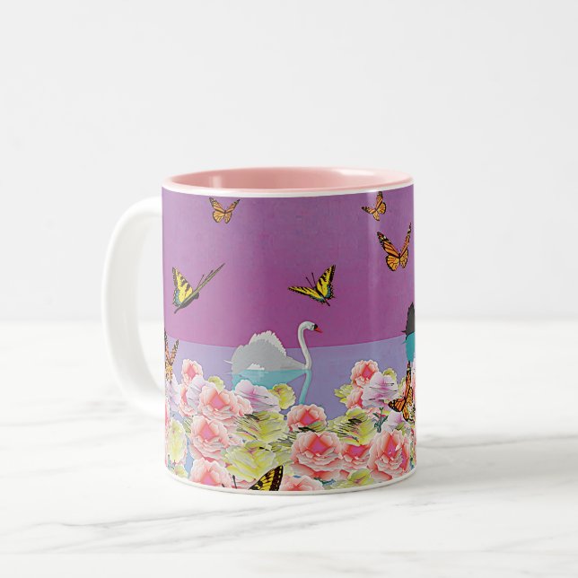 Caneca De Café Em Dois Tons Cisnes (Frente Esquerda)