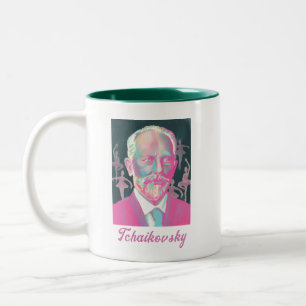 Caneca De Café Em Dois Tons Citação Colorida do Retrato de Tchaikovski