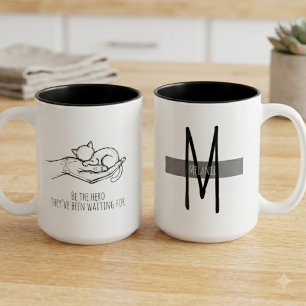 Caneca De Café Em Dois Tons Citação de Adoção de Gato Resgate Ilustração à Mão