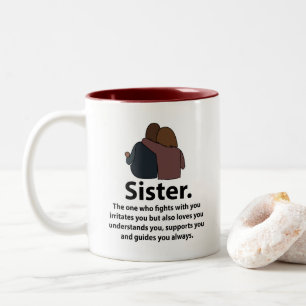 Caneca De Café Em Dois Tons Citação de Amor e Irmandade entre Irmãs