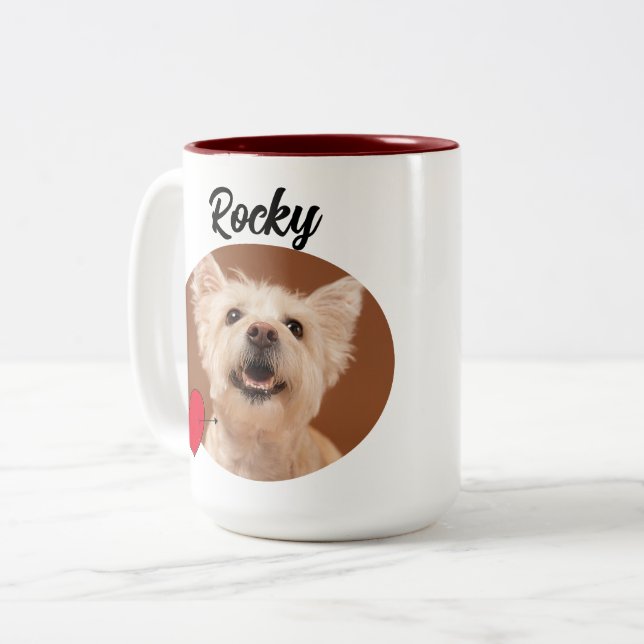 Caneca De Café Em Dois Tons Citação de cão engraçada e foto/nome personalizado (Frente Esquerda)
