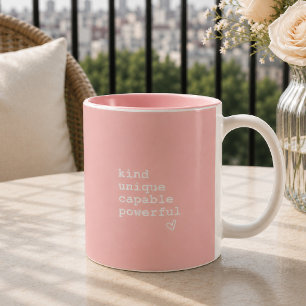 Caneca De Café Em Dois Tons Citação de Coração Rosa e Branco Inspirador