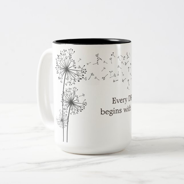 Caneca De Café Em Dois Tons Citação de Desejo de Dente-de-Leão (Frente Esquerda)