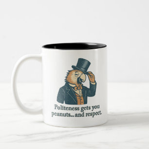 Caneca De Café Em Dois Tons Citação de Papagaio Educado Vintage com Cartola
