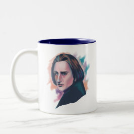 Caneca De Café Em Dois Tons Citação de retrato em aquarela de Liszt