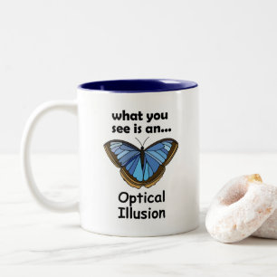 Caneca De Café Em Dois Tons Citação Divertida Ilusão Óptica Borboleta Azul Mor