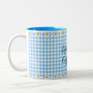 Caneca De Café Em Dois Tons citação do café em gingham