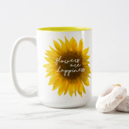 Caneca De Café Em Dois Tons Citação do girassol "flores são felicidade"