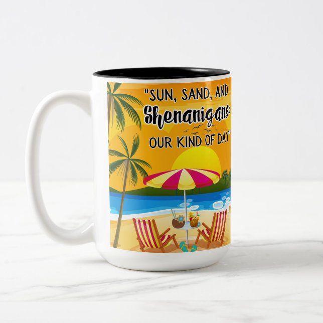 Caneca De Café Em Dois Tons citação do pôr do sol na praia (Esquerda)