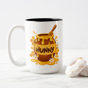 Caneca De Café Em Dois Tons Citação do Pote de Mel "Hunny" Arte de Comida Doce