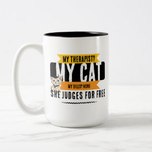 Caneca De Café Em Dois Tons Citação engraçada de terapeuta de gato humor para