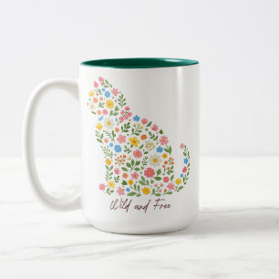 Caneca De Café Em Dois Tons Citação Floral Boho Selvagem e Livre da Natureza