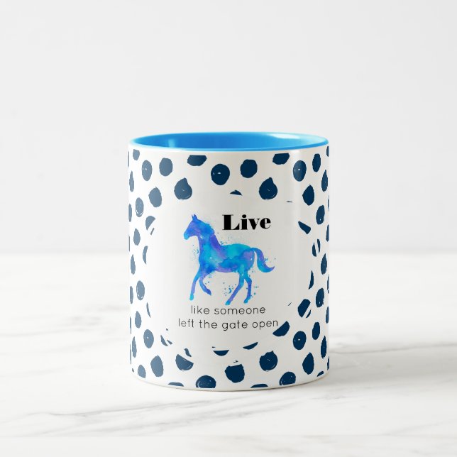 Caneca De Café Em Dois Tons Citação Inspiracional com Cavalo Livre (Centro)