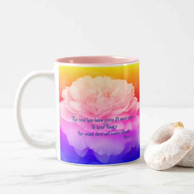 Caneca De Café Em Dois Tons Citação Inspirativa De Alma E Mente Rumi (Com Donut)