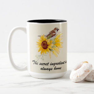 Caneca De Café Em Dois Tons Citação Secreta De Ingredientes Com Girassóis