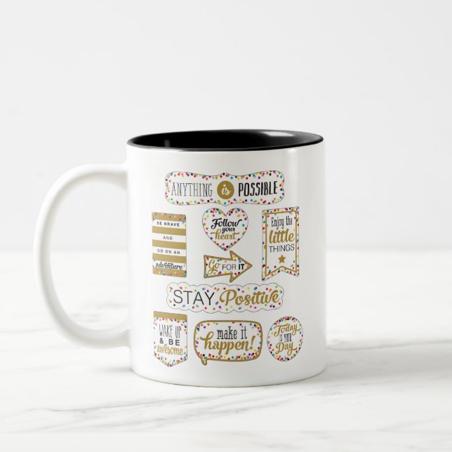 Caneca De Café Em Dois Tons Citações Inspiracionais Coloridas (Esquerda)