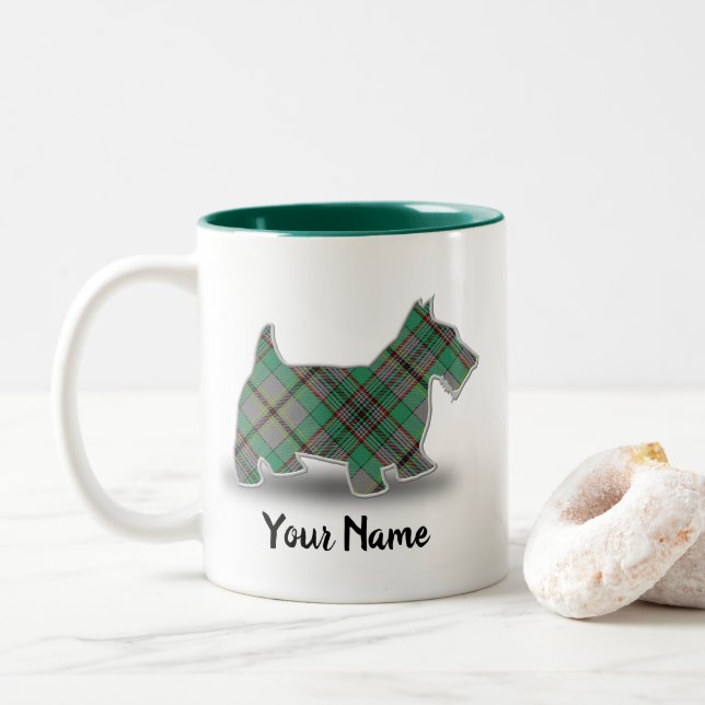 Caneca De Café Em Dois Tons Clã escocês Craig Tartan Scottish Terrier (Com Donut)
